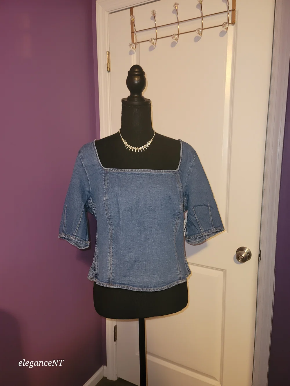 Old Navy Square-Neck Denim Cropped Top Sz: XL NWT - Picture 2 of 7